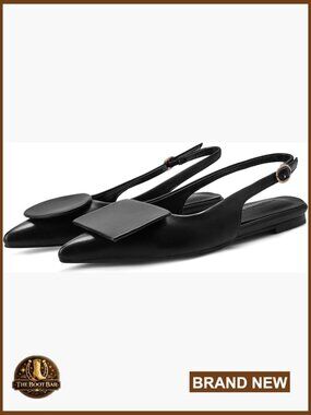 Vintage Pointed Toe Slingback Flats w/ Circle Square Decoration